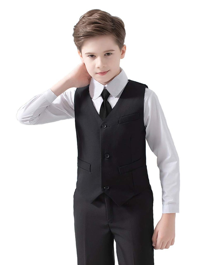 Yavakoor Boys Suits 4 Pieces Toddler Vest Tie Set Slim Outfits for Kids Black Size 12 - Image 2